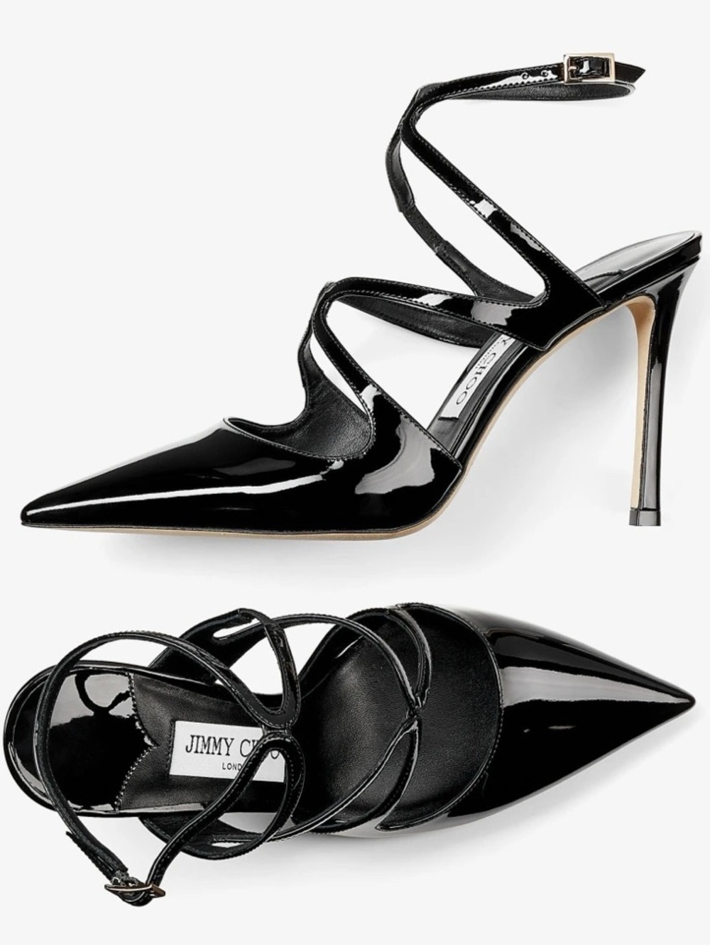 Jimmy Choo — NEVER WORN
Azia Pump 95
Size 40
Strappy Patent Heels